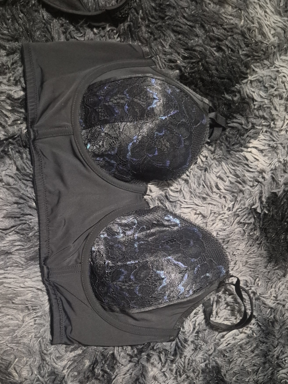 Adore Me Black Lace-Trim Wireless Bra with Subtle Blue Sheen